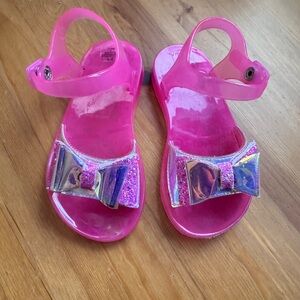 Kids Pink jelly Sandals with silver Bow size 9